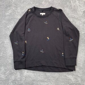 Lou And Grey Loft Sweatshirt Womens Large Black Skiing Embroidered Pullover Crew